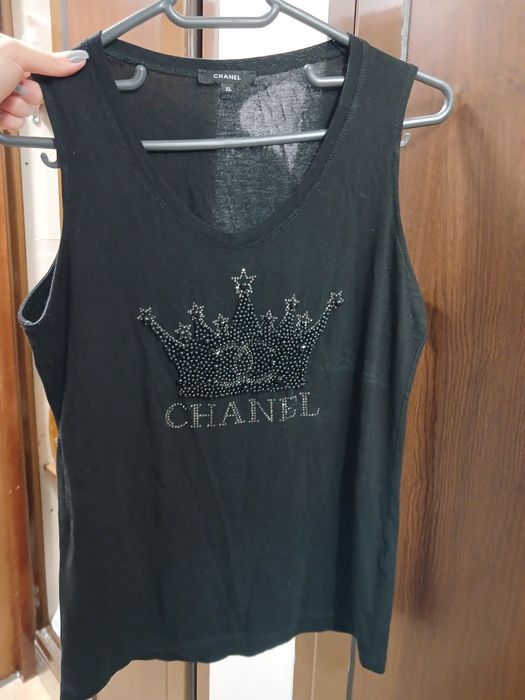Chanel Top / Maiou negru fără mâneci cu pietricele (Mărimea XL) – Stare excelentă