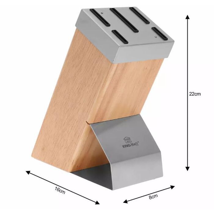 Set cutite Inox, 6 piese, suport patrat din lemn, maner ABS gri cu