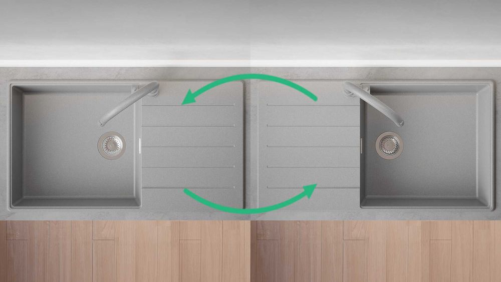 Сива кухненска мивка от гранит Копенхаген 60 Top 900х500