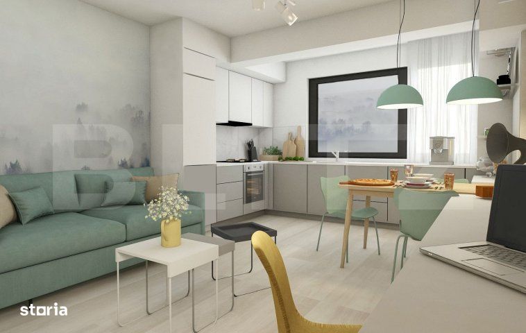 Apartament 2 camere, living cu bucatarie open space, balcon – 50 mp
