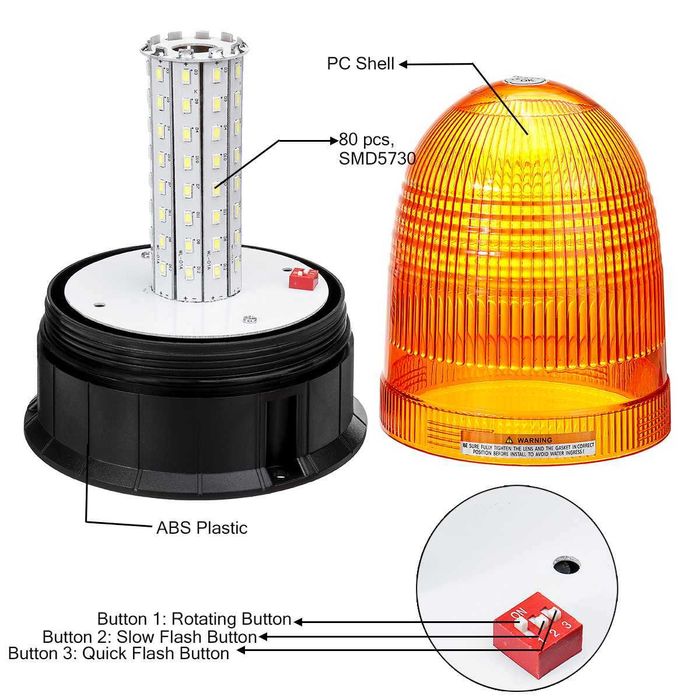 LED ЛЕД Аварийна/сигнална лампа Маяк буркан 12 / 24V - 80 Диода