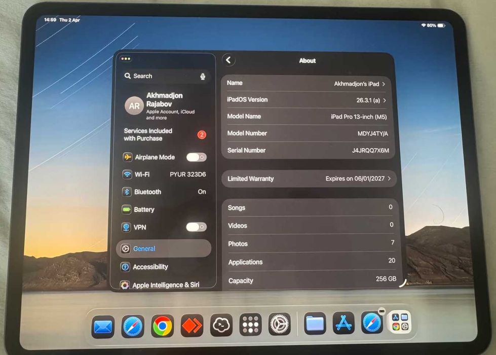 iPad Pro 13" M5 256 ГБ – Новое – Чек 01/2026 – Оригинальная упаковка