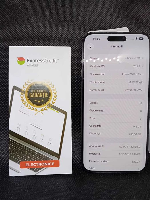 Iphone 15 Pro Max 86% sanatate baterie (B.33563 AG31 Barboi) Garantie 2 ani!