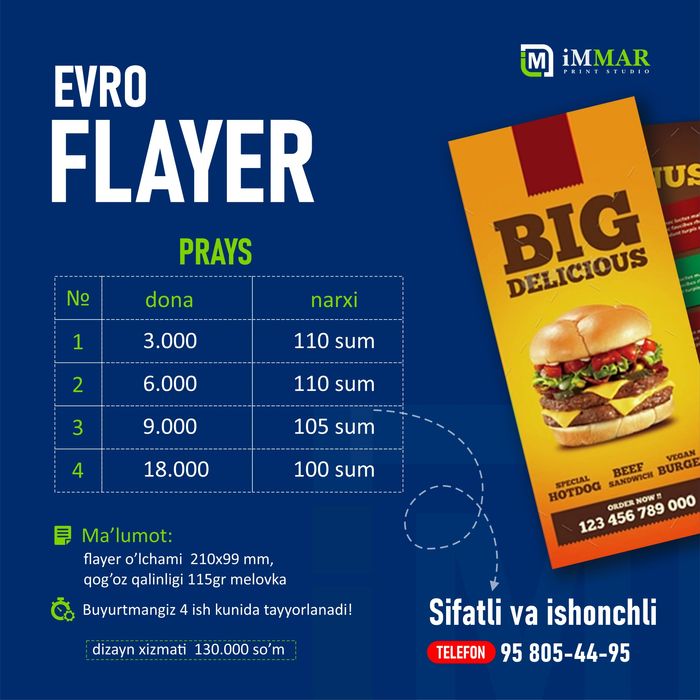 Flayer, buklet, katalog, paket  va boshqa poligrafiya mahsulotlari