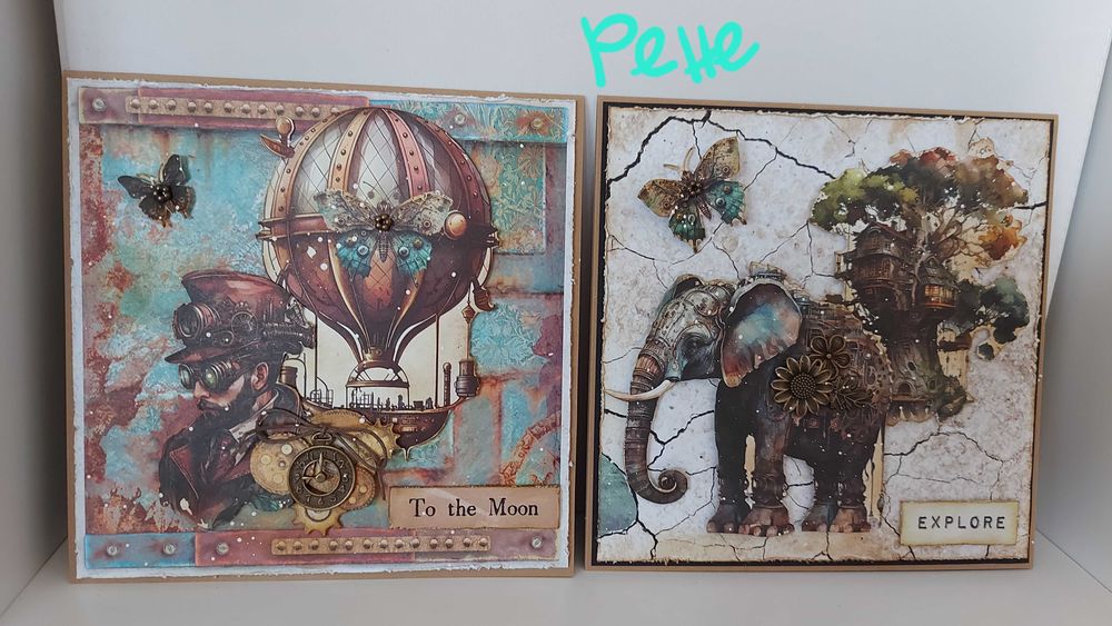 Коледни Стиймпънк картички и изскачаща кутия, Манга, ръчно изработени