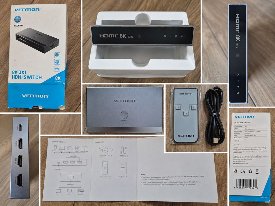 Vention HDMI 2.1 Splitter Switch 8K 60Hz 3 In 1 Out – TV, Xbox, PS5, Set Top Box, Monitor