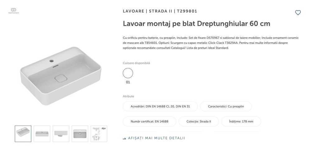 Lavoar Ideal Standard, Strada II, T299801, 60cm, Sigilat