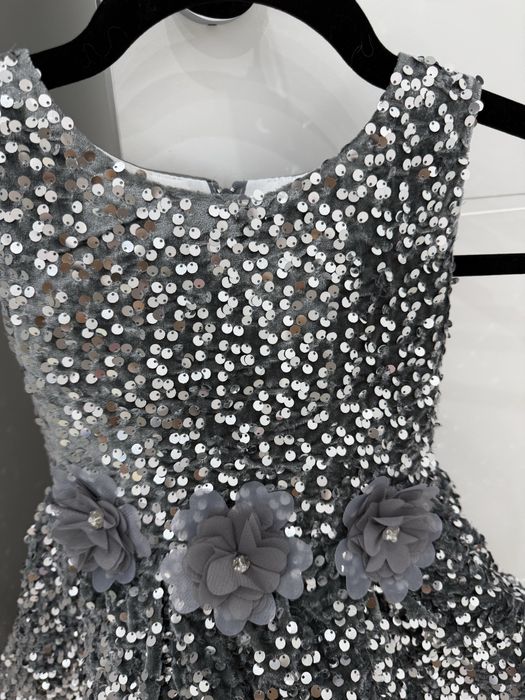 Детска официална рокля с пайети, Сребрист Цвят