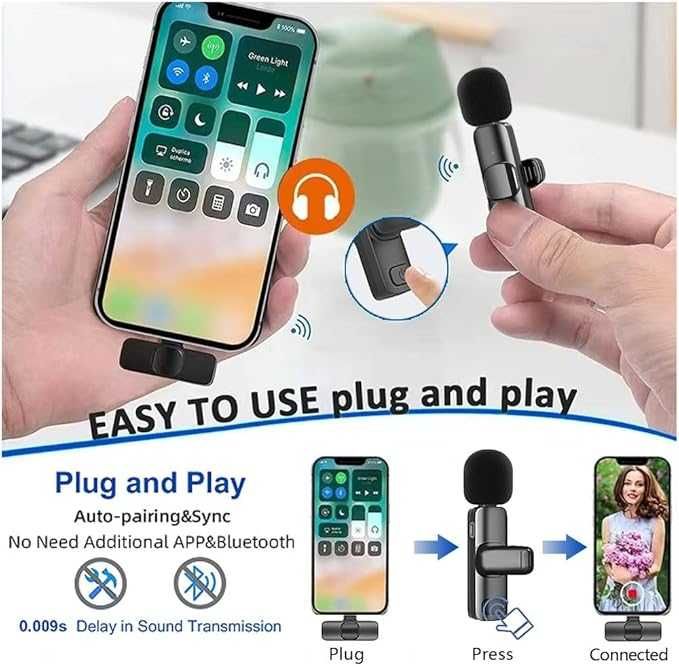 Безжичен Lavalier микрофон с Lightning конектор за iPhone,iPad- 2 броя