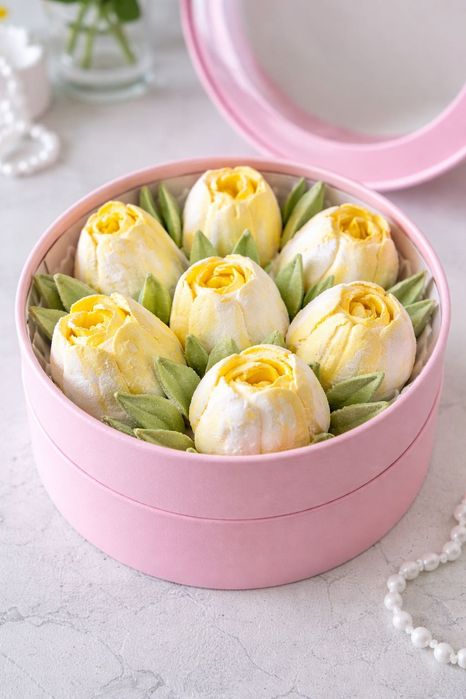 Зефирные цветы ручной работы 7шт в коробке