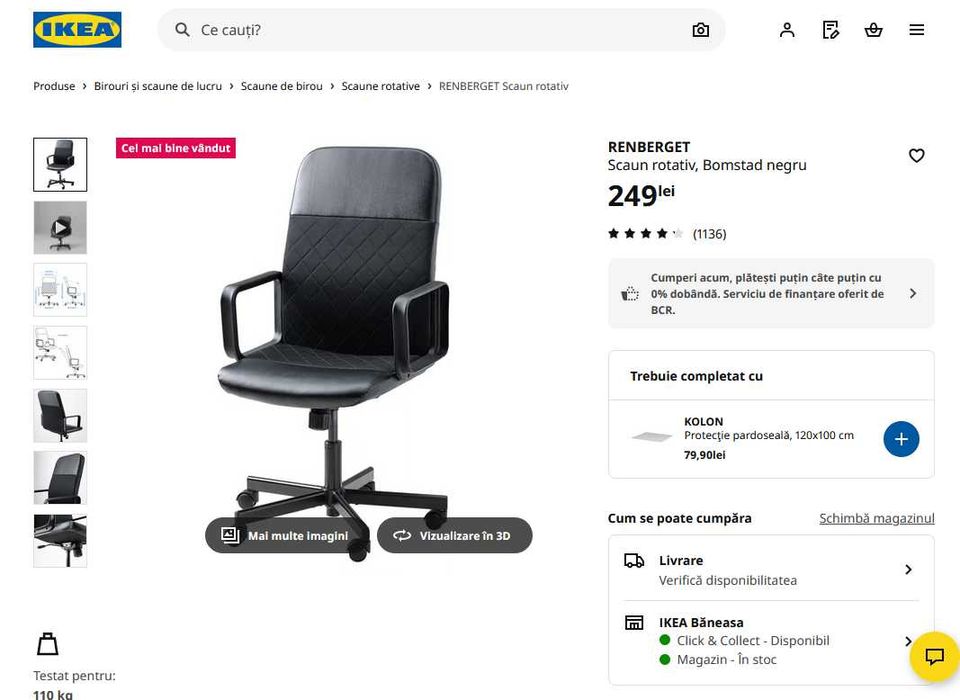 Scaun rotativ IKEA, Bomstad negru