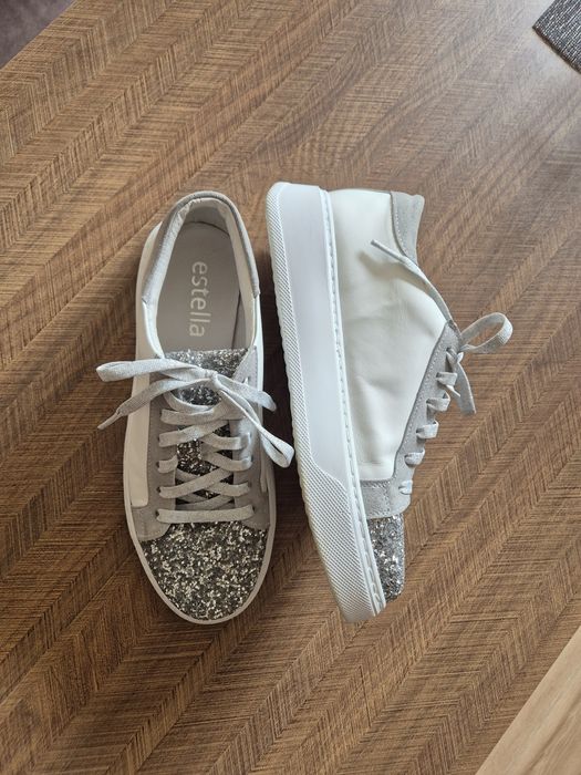 Бели кецове естествена кожа Estella