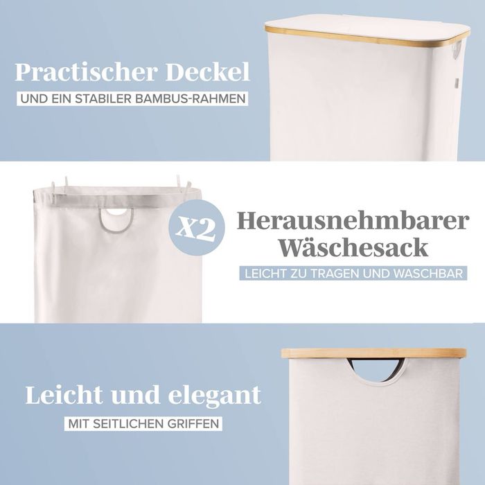 Cos rufe 150L cu 2 compartimente si capac bambus