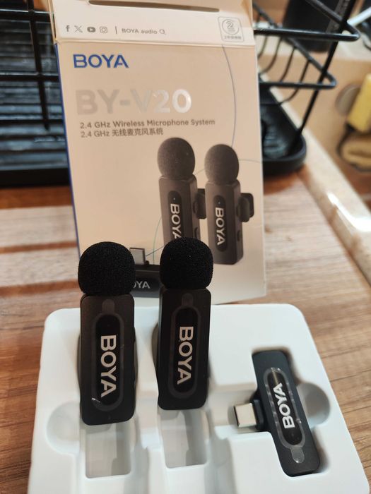 BOYA BY-V20 – безжични микрофони, пълен комплект, нови