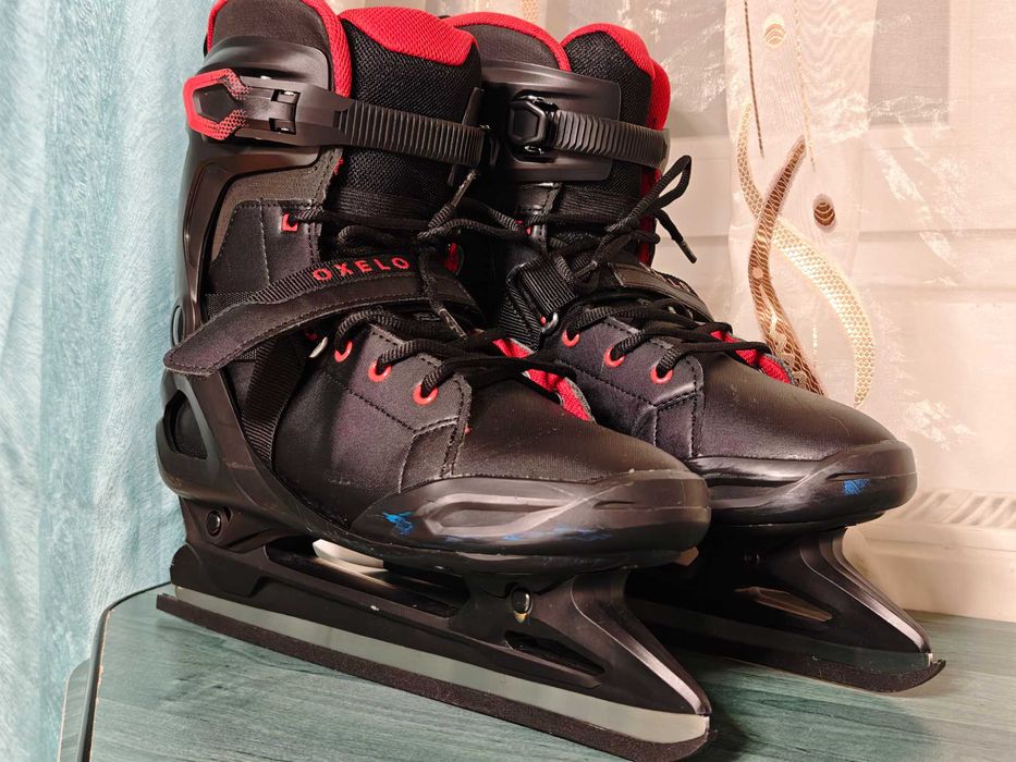 Patine Barbati OXELO FIT 500 Negru-Rosu Decathlon