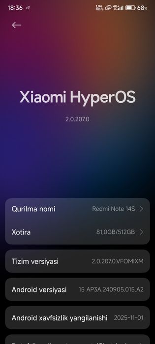 Redmi note 14 S 12+12/512 Kar bor 2 oy boʻldi olinganiga Xolati  10/10