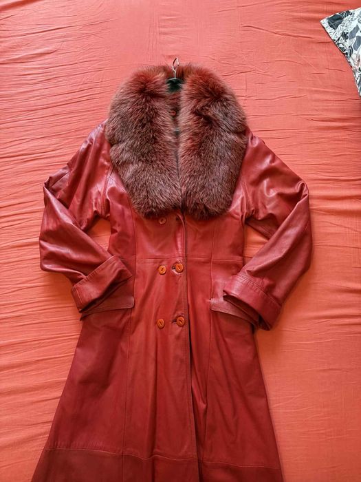 Дамско кожено дълго яке