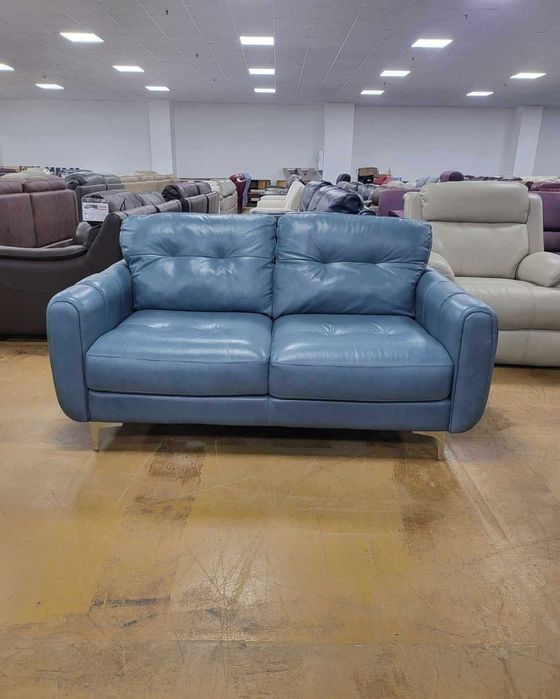 Син кожен диван двойка