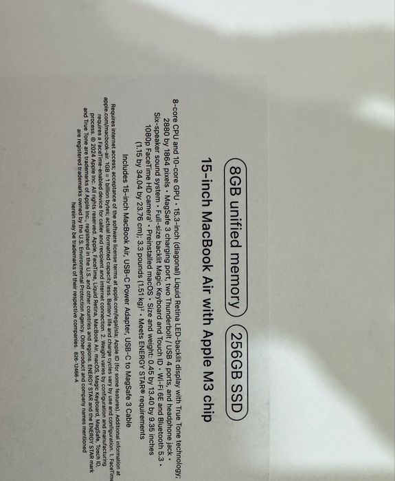 Macbook Air 15 256/8гб