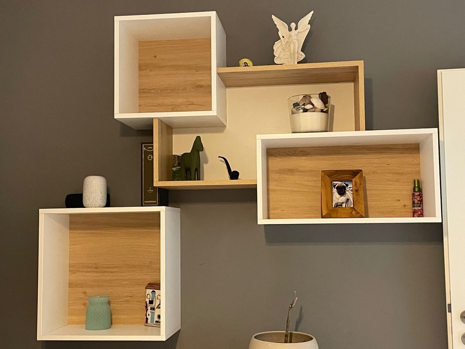 Biblioteca cuburi, Cuburi mobila pal alb stejar