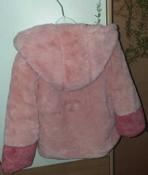 Детско розово палто - Ново с етикет + нови ръкавички шапка
