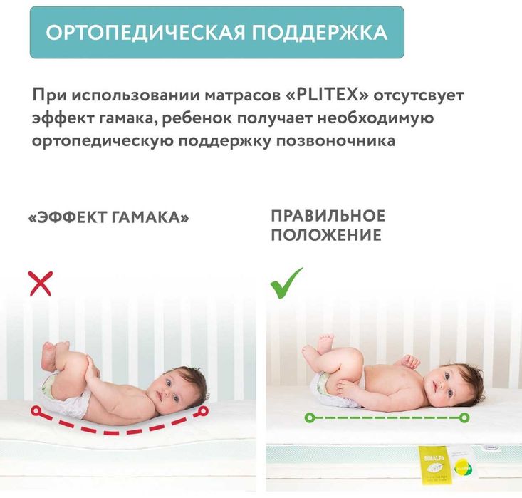 Детский матрас Plitex Eco Lat Беспружинный 60х120 см - Беларусь