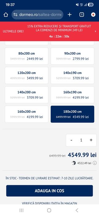 Saltele DORMEO NOI Sigilate 180X200