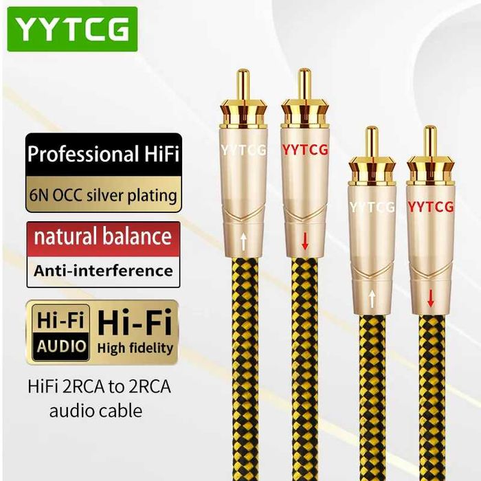 YYTCG 1 чифт 2RCA към 2RCA позлатен мъжки към мъжки аудио кабел