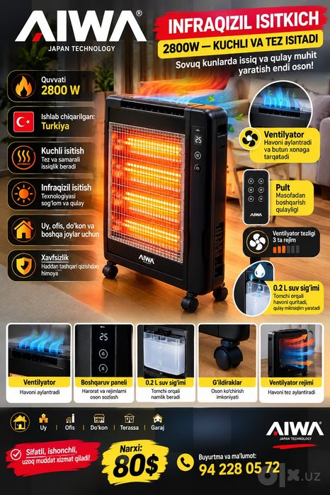 AIWA infraqizil isitkich  2800W — kuchli va tez isitadi