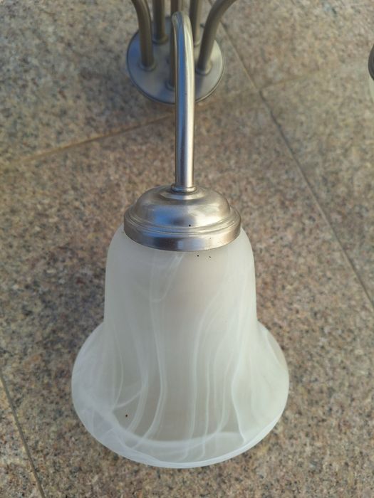 Полилей, 5 разклонения, цвят пепел, бял стъклен абажур