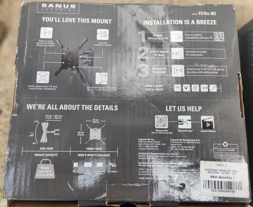 VÂND 2x Suport TV Profesional SANUS VuePoint – Full Motion (32-47 inch-81-119cm)