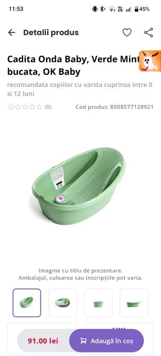 Set baie bebe: Cădiță anatomică OK Baby Onda + Colac gât Baby Swimmer