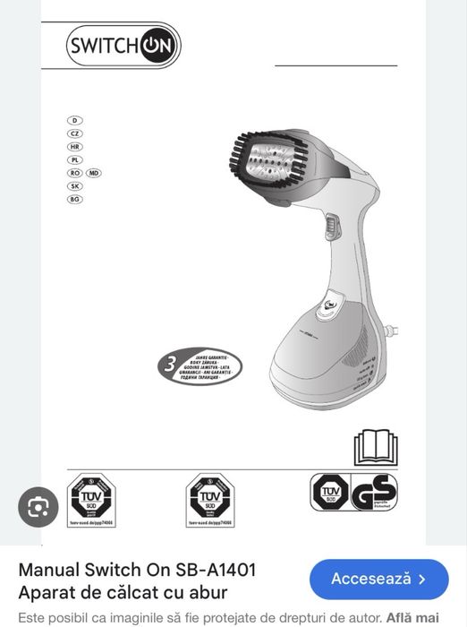 Aparat de calcat vertical / steamer Switch On