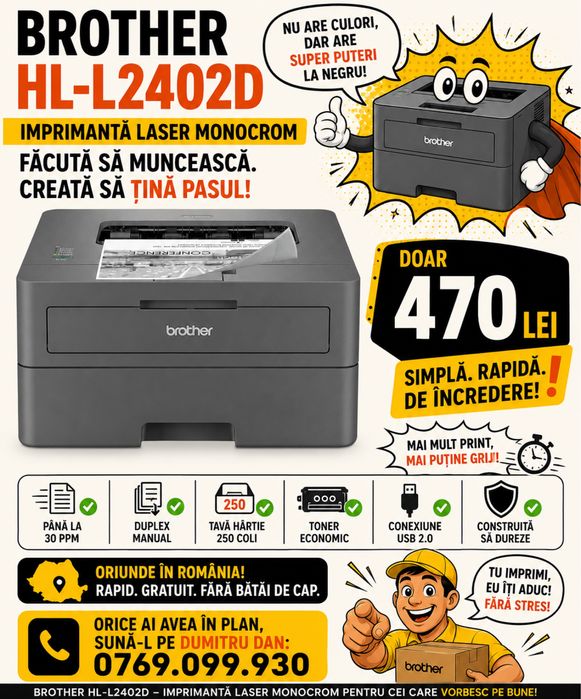 Brother HL-L2402D | Produs nou, sigilat | Livrare gratuita