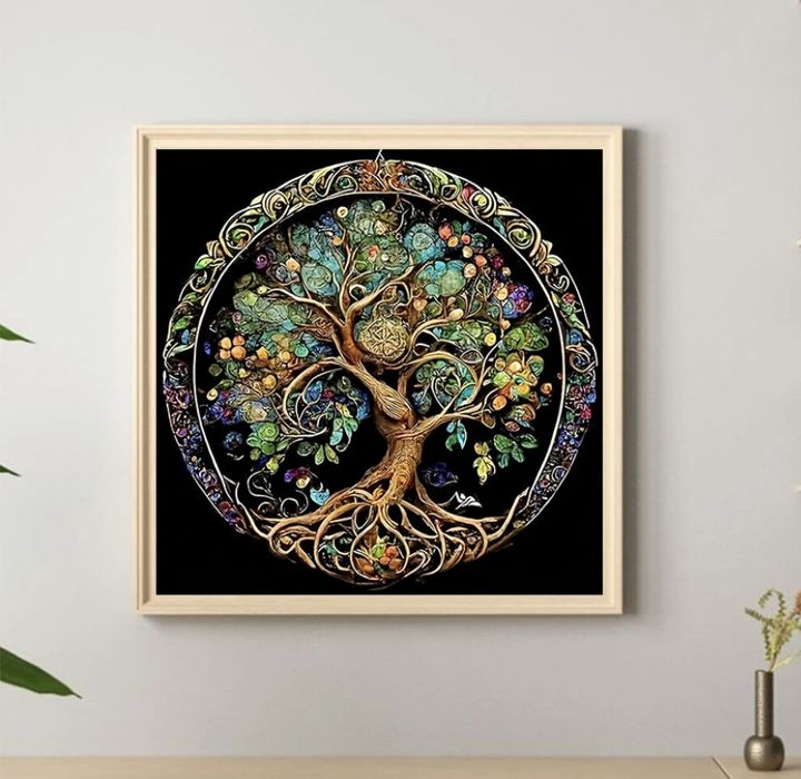 Диамантен гоблен дървото на живота и котка