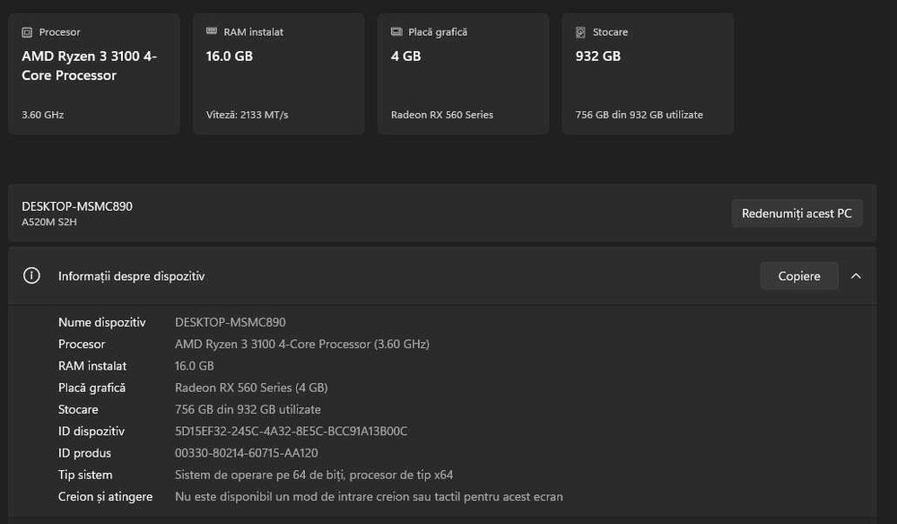 PC GAMING – Ryzen 3 3100 / 16GB RAM / RX 560 4GB / 1TB GB STOCARE