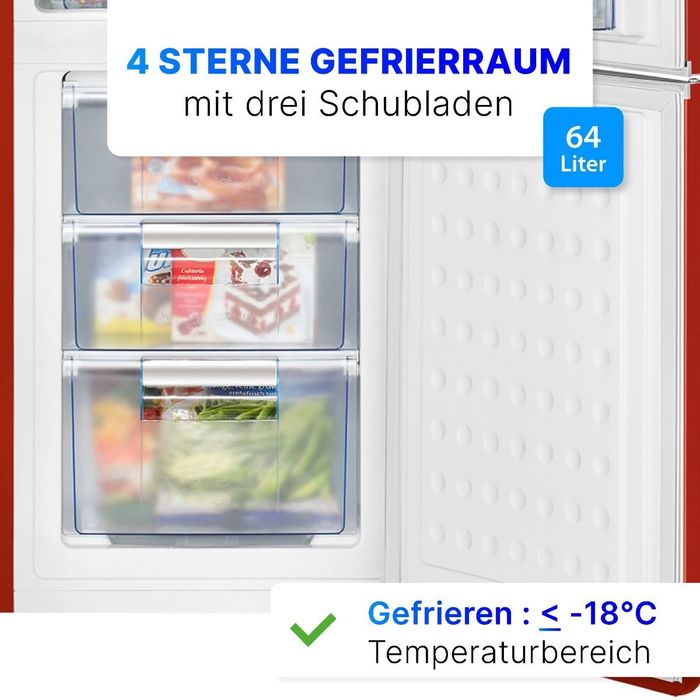 Нов Bomann ретро комбиниран хладилник/фризер KGR 7328.1 червен