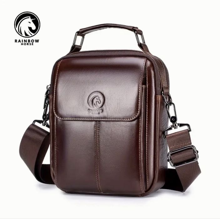 Мъжка бутикова кожена чанта с капаче /Кафява, дизайнерска естест. кожа