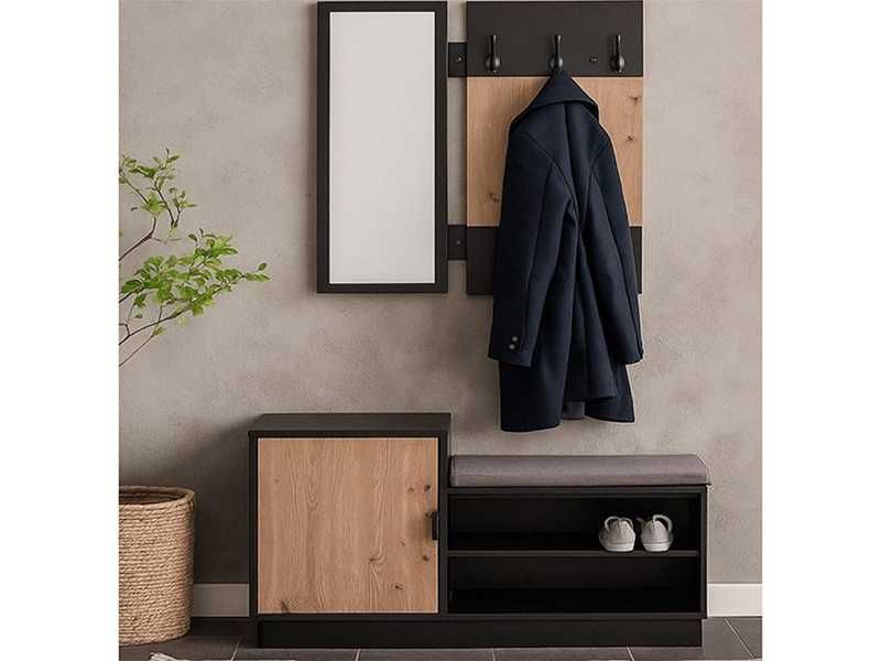 Комплект Входно антре с огледало, LECO, Черен, Мдф, 75х80100х39.5см.