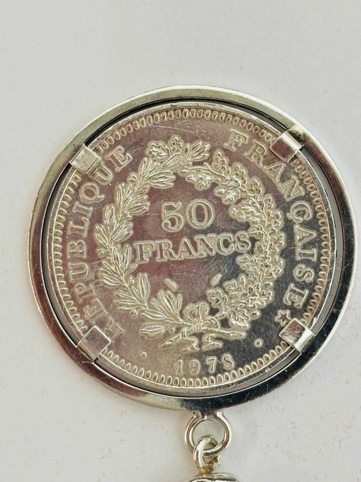 pandantiv/breloc monedă autentică de argint de 50 Francs "Hercules" 1978