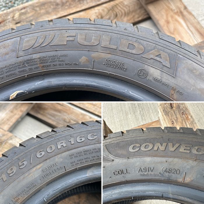4бр. Отлични Летни Гуми 195/60R/16C -FULDA- DOT:4820- 7,3мм + 6,2мм