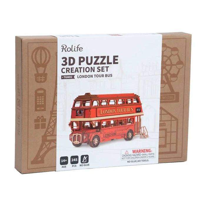 Puzzle 3D Autobuzul Londonez, 245 piese, lemn, Rolife