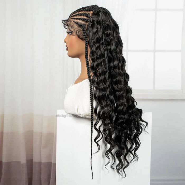 Екзотична черна синтетична перука с пълзящи плитки и къдрава дължина 7