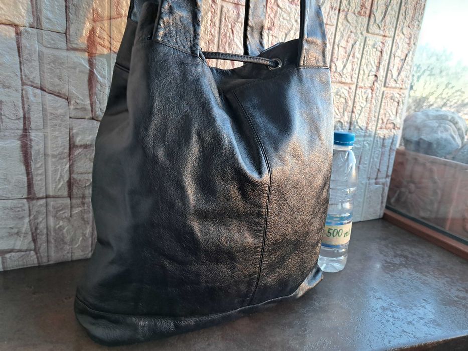 дамска чанта,черна кожена торба-естествена кожа