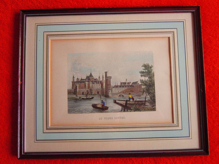 cadou rar Vechiul Paris Luvru si Turnul St.Jacques gravura Franta 1950
