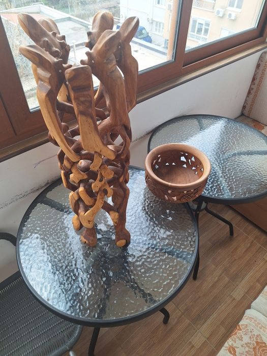 Оригинална дървена саксия две части.