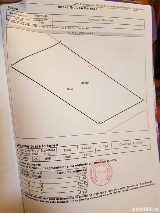 Teren de vanzare intrare in Frumusani