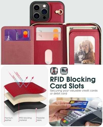 Нов Калъф за iPhone 16 Pro Max PU кожа RFID портфейл с презрамка и цип