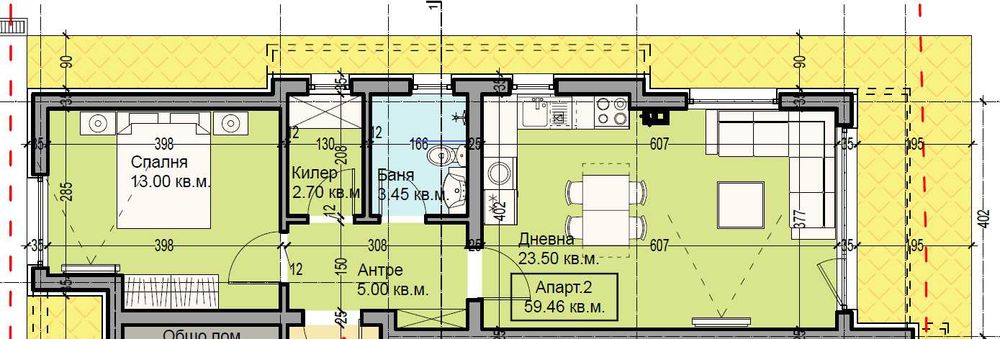 Двустаен партер 59 м² с паркомясто в цената
