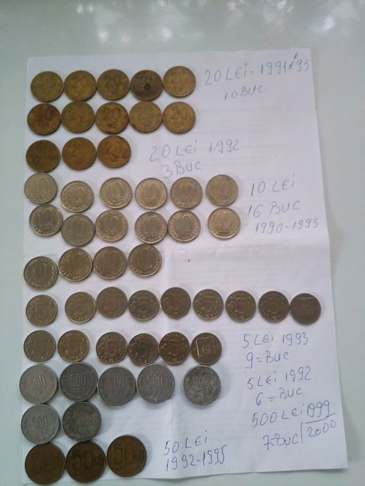 Vand monezi românești vechii 89 la Nr 3000 roni toate